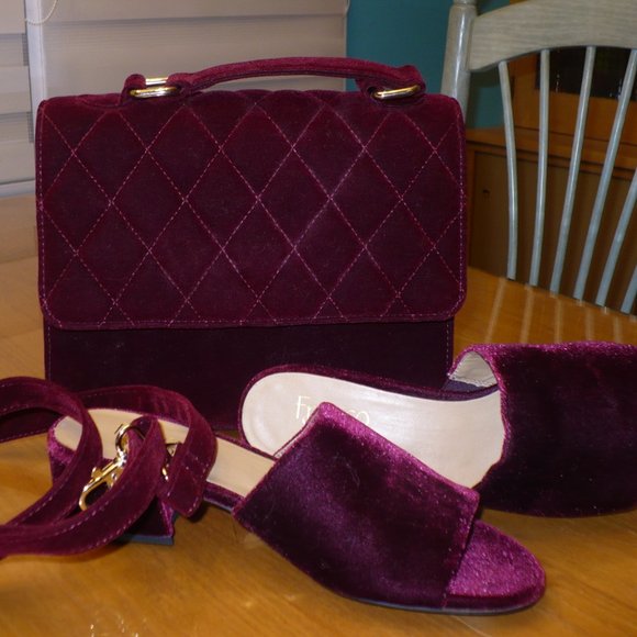 Franco Sarto Womens Deep Red Velvet Shoes & Purse - Picture 1 of 10